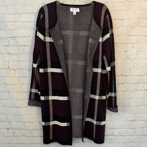 Elle Women's Plaid Cardigan - Deep Berry  and Black with sparkle